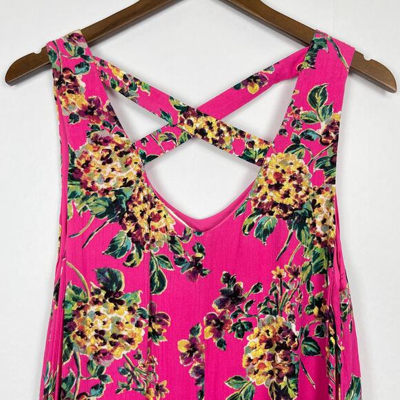Oddy | NWT Pink Floral Textured Cross Back Knee Length Swing Dress - Picture 4 of 10